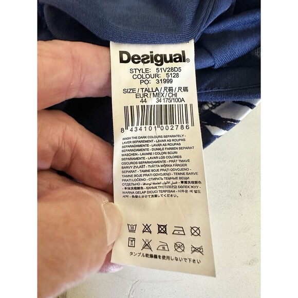 DESIGUAL  Size 12/44 Navy Knee-Length Sheath‎ Dress Cotton Sleeveless Logo - Picture 12 of 12